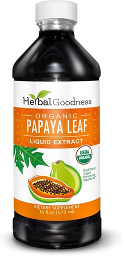 [BRSWIZY5BB6BSCDE] Herbal Goodness Papaya Leaf Extract Trombots Support - 15X Blood Trombots Boost, Luuüdi ja Põrna Toetus, Immune & Soole Tervis, Seedeensüüm - Orgaaniline Kosher 16 oz Vedel ekstrakt