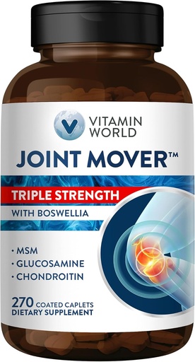 [BRSWI2QGOQCBECD6] Vitamin World Triple Strength Joint Mover, Glucosamine Chondroitin with MSM Joint Support Supplement, Collagen & Boswellia Serrata Extract, Support Joint Strength, Comfort & Flexibility, 270 Caplets