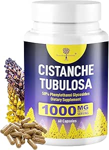 [BRSRMBD4CB4GYAD7] Organic Quality Cistanche Tubulosa |1000mg 60 Capsules |50% Echinacoside, Acteoside, Tubuloside B from Total Phenylethanoid Glycosides. A Natural Energy Supplement for Strength, Performance, Vitality