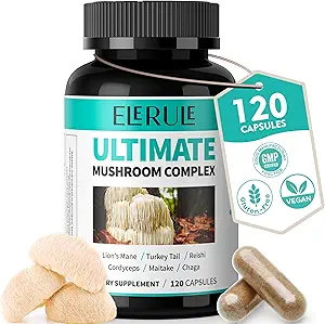 [BRSRAYY3OIHWEGTF] 6 in 1 Mushroom Supplement - Focus, Memory, Nootropics Brain & Immune Support Mushroom Complex with Lions Mane, Reishi, Cordyceps, Chaga, Turkey Tail, Maitake (120 Capsules)