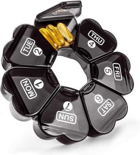 [BRSW2CQFBZ4AOHTV] Gran organizador de píldoras 7 días, Remtise cajas de píldoras diarias Organizador de medicina, caja de píldoras semanales para píldoras/Vitamin/Fish Oil/Supplements and Medication (Black)