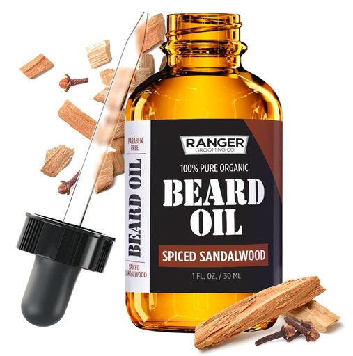 [BRSWKYIRBABGKETO] Leven Rose Spiced Sandalwood Beard Oil & Leave In Conditioner by Ranger Grooming Co, 100% Pure Natural Organic for Groomed Beards, Mustaches, and Moisturized Skin 1 oz
