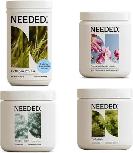 [BRSRAAIRCN5GEFD3] Needed. Prenatal Wellness Bundle | Multivitamin, Vegan Omega-3, Collagen, & Pre/Probiotic for Pregnancy & Postpartum