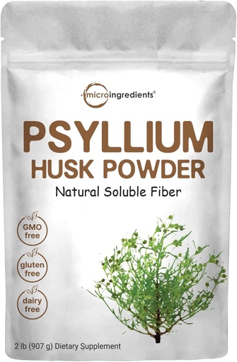 [BRSWGAANPMOQEHLK] Micro Ingredients Psyllium Husk Powder, 2lbs (32oz) | Daily Soluble Fiber Supplement | India Origin | Natural Prebiotics & Probiotics | Supports Digestive Health|Non-GMO, Keto Friendly, Vegan
