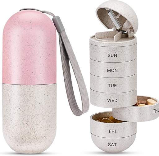[BRSRAELQB4MQOYAY] Zannaki 2 in 1 Pill Organizer with Cutter,Grain Fiber Weekly Pill Case Large Compartment Moisture Proof,Magnetic Lock,BPA Free Travel Hiking Pill Box 7 Day to Hold Pills,Vitamins,Fish Oil,Supplements