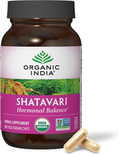 [BRSRAAQHBAHQG3A4] ORGANIC INDIA Shatavari Capsules - Suplemento herbal, soporta equilibrio hormonal, soporte de sistema inmunitario, Vegan, libre de gluten, USDA Orgánico, soporta salud reproductiva - 180 cápsulas