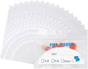 [BRSWYYLQBF5GO2DJ] 100 Pack Pill Pouch Bags - (4" X 2.75") Thickness is 6 Mil, Portable Plastic Pills Bag Hold Vitamin, Supplements, Medication, and Vitamin Storage