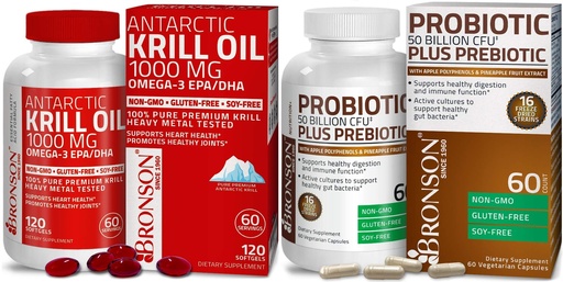 [BRSWYZQBB4FQADI7] Bronson Probiotic 50 Billion CFU + Prebiotic with Apple Polyphenols & Pineapple Fruit Extrac Antarctic Krill Oil 1000 mg with Omega-3s EPA DHA