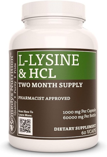 [BRSWYZYNBF5QK2DJ] Remedy's nutrition L-Lysine HCL | 1,000 mg, 60 Vegan Capsule Amino Acid Dietary Supplement | Two Month Supply