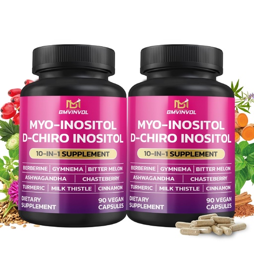 [BRSRAAA3CF7RMHQ6] BMVINVOL 2 Pack Inositol Supplement-Myo-Inositol and D-Chiro Inositol Ideal 40:1 Ratio - Plus Berberine, Cinnamon, Ashwagandha+5 More-60 Day Supply