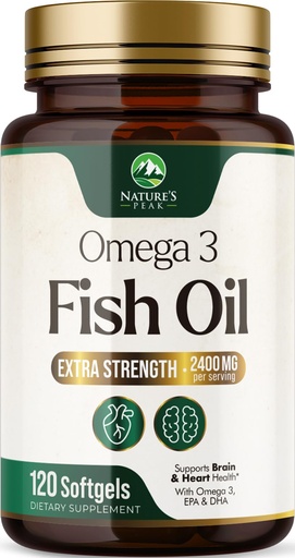 [BRSROAADCNYWKCTA] Omega 3 Fish Oil Supplements - 2400mg Fish Oil Per Serving - Triple Strength Omega-3 with Fatty Acids EPA & DHA - Natural Heart, Brain & Immune Support - Wild Caught, Bottled in USA - 120 Softgels