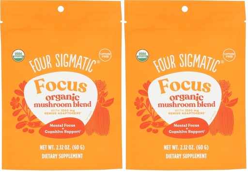 [BRSRAYYOAUGQE23F] Four Sigmatic Focus Blend 7 Superfoods Adaptogen Blend Mix with Lion's Mane, Cordyceps, Rhodiola, Bacopa & Mucuna | Productivity & Creative Support | Decaf & Dissolves Easily | 30 Servings (Pack of 2)