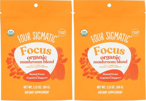 [BRSRAYYOAUGQE23F] Four Sigmatic Focus Blend 7 Superfoods Adaptogen Blend Mix with Lion's Mane, Cordyceps, Rhodiola, Bacopa & Mucuna | Produttività & Creative Support | Decaf & Dissolves Facilmente | 30 Servings (Pack of 2)