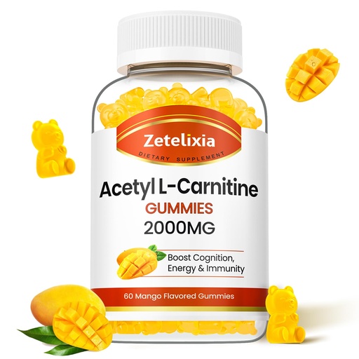 [BRSRAYYLDJ6WEFA7] Acetyl L-Carnitine Gummies, L-Carnitine Supplement for Women & Men, Nutrition Supplement for Boost Energy, Immunity & Brain Health, Vegan, Non-GMO, Mango Flavor, 60 Count