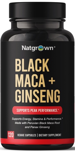 [BRSRMFIEAR5QMCIV] Natgrown Black Maca Root + Panax Ginseng Powder Capsules 1500 mg with Black Peruvian Maca Root & Korean Panax Ginseng Supplement for Men and Women - Vegan Pills (120 Count)