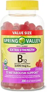 [BRSROHANPIAWA23V] Spring Valley Non GMO Vitamin B12 Vegetarian Gummies, Raspberry, 3000 mcg, 200 Count Value Size