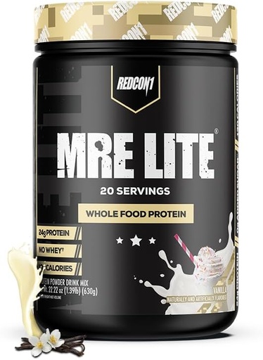 [BRSROHD7AV4BAF35] REDCON1 MRE Lite Whole Food Protein Powder, Vanilla - Low Carb & Whey Free Meal Replacement with Animal Protein Blends - Easy to Digest Supplement Made with MCT Oils (20 Servings)