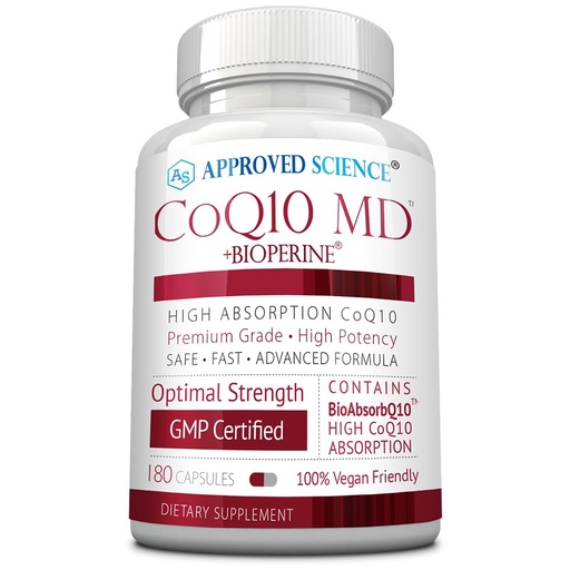 [BRSROEIEB4MQG3TX] Approved Science® CoQ10 MD - Extra Strength Pure CoQ10 300mg with BioPerine® for Faster Absorption - Optimal Support Supplement - Vegan - 3 Month Supply