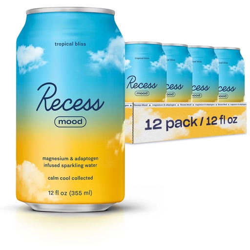 [BRSROBL2CIHQ23TL] Recess Mood Magnesium & Adaptogen Drink, Relaxation Beverage, 12 Ounce (Tropical Bliss, 12 Pack)