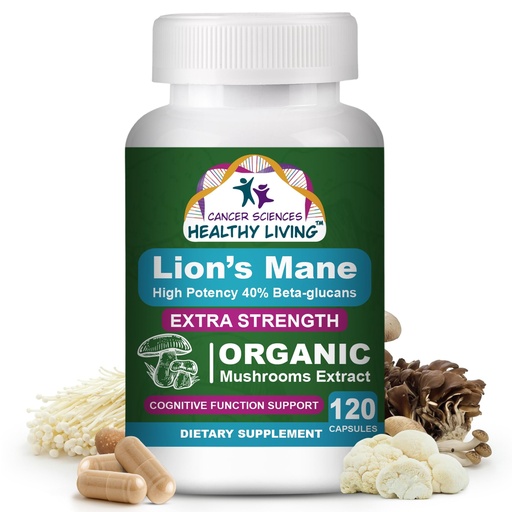 [BRSRA2YZCF4GCYDG] Organic Lions Mane Mushroom Supplement Capsules for Men & Women - 1,500mg Brain Supplements for Memory & Focus - High Potency 40% Beta-Glucans - Nootropic Mushroom Complex, 120 Count