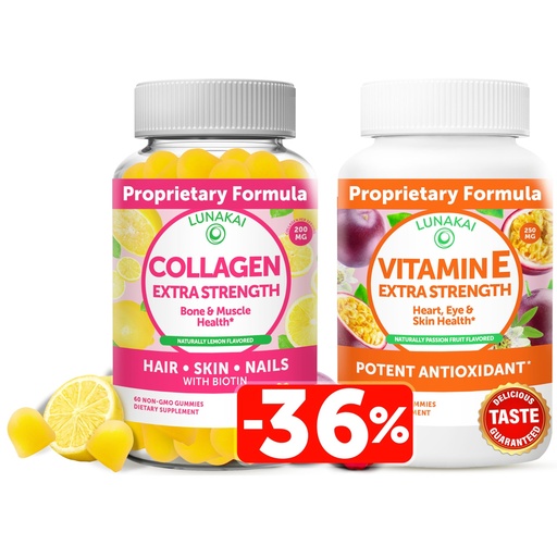 [BRSW2HALCMPQ23Q4] Lunakai Collagen and Vitamin E Gummies Bundle - Non-GMO Anti Aging Supplements for Men & Women - Natural Gummy with Vitamin C & 250 mg Natural VIT E