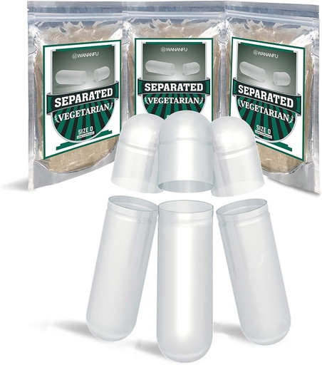 [BRSWGCT2BEFBSDY6] wananfu Pre-Separated Empty Capsules 0 Vegetarian (1000 Count), Clear Fillable Veggie Pill Capsules Size 0 for Making Your Own Supplements