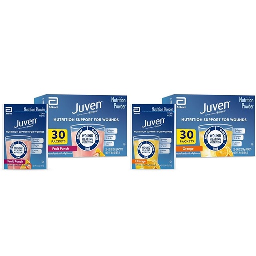 [BRSRO2YDDF7WE2TG] Juven Therapeutic Nutrition Drink Mix Powder for Wound Healing Support, Includes Collagen Protein, Orange 30 Count & Fruit Punch 30 Count, 60 Total Packets
