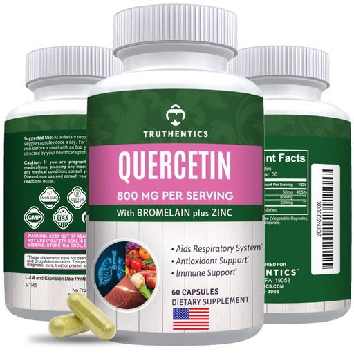 [BRSRMEANOQFAAADL] TRUTHENTICS Quercetin with Bromelain and Zinc 1050mg - Premium Zinc Quercetin Supplements for Immune, Respiratory & Seasonal Support - Non-GMO, Gluten Free - 60 Veggie Capsules