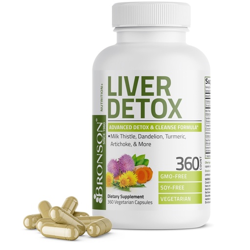 [BRSROGDYOYNB4HLZ] Bronson Liver Detox Advanced Detox & Cleansing Formula Supports Health Liver Function with Milk Thistle, Dandelion Extract, Turmeric, Artichoke Leaf & More, Non-GMO, 360 Vegetarian Capsules