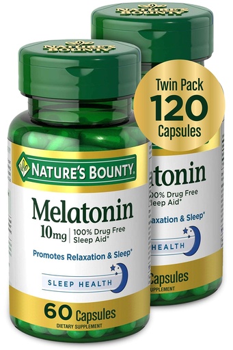 [BRSWGEABC4PRGELV] Nature's Bounty Melatonin, Promotes Relaxation and Sleep Health, 10mg, Capsules, 60 Ct (2 Pack)