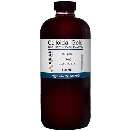 [BRSWGGATCN5R6CA2] True Colloidal Gold – 200 ppm - 99.99+% Purity - 500 mL (16.9 Fl Oz) in Clear BPA-Free Plastic Bottle - Made in USA