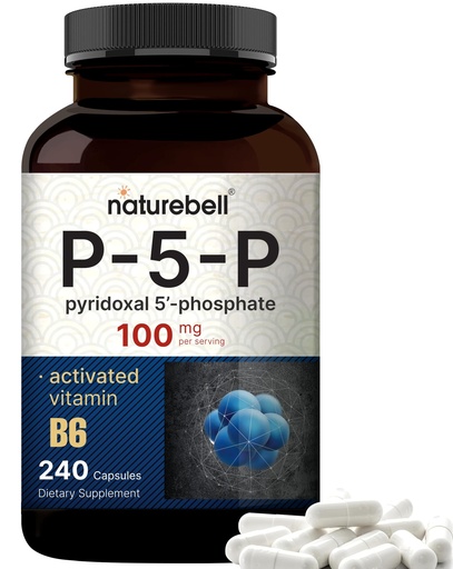 [BRSWGFIKAEPAI23A] NatureBell P5P Vitamin B6 100mg Per Serving, 240 Capsules | Activated Pyridoxal 5 Phosphate Supplements – Essential B Vitamins for Brain & Memory Health – Non-GMO