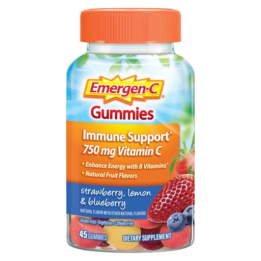 [BRSWGHA6A57QO2TL] Emergen-C 750mg Vitamin C Gummies for Adults, Immune Support Gummies, Gluten Free, Strawberry, Lemon and Blueberry Flavors, Back to School Essentials - 45 Count