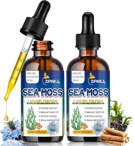 [BRSRAAT7BEJR4CAV] Orgânico Sea Moss Drops, 11 em 1 Black Seed Oil & Irish Liquid Sea Moss Gel Ashwagandha Burdock Root, Spirulina, Bladderwrack, Elderberry para Digestão, Imunidade, Saúde do Cabelo da Pele, Não-GMO - 4 Fl Oz