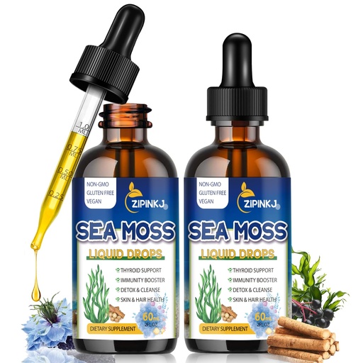 [BRSRAAT7BEJR4CAV] Organic Sea Moss Drops, 11 in 1 Black Seed Oil & Irish Liquid Sea Moss Gel Ashwagandha Burdock Root, Spirulina, Bladderwrack, Elderberry, Non-GMO - 4 Fl Oz