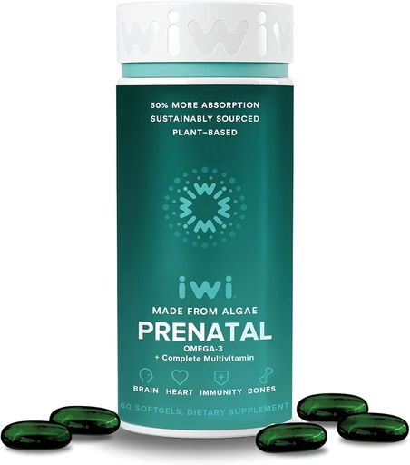 [BRSWYGINCR6R4CD2] Iwi Life Prenatal Multivitamin, 60 Softgels (30 Servings), Vegan, Plant-Based Algae Omega 3 with EPA + DHA, Folate, Iron, Vitamin A, B12, C, D3, Calcium, Pregnancy Dietary Supplement for Mom & Baby