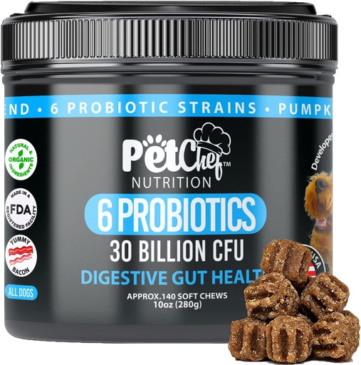 [BRSW2BT7OIBB4DQ7] Probiotic Chews for Dogs, All Ages and Sizes, Bacon, 140 Count