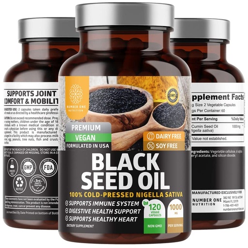 [BRSWYGAZOQCR4H3U] Number One Nutrition N1N Premium Black Seed Oil [Max Strength, 1000 mg] 100% Cold-Pressed Nigela Sativa to Support Digestion, Immune System and Joint Comfort and Mobility, 120 Caps