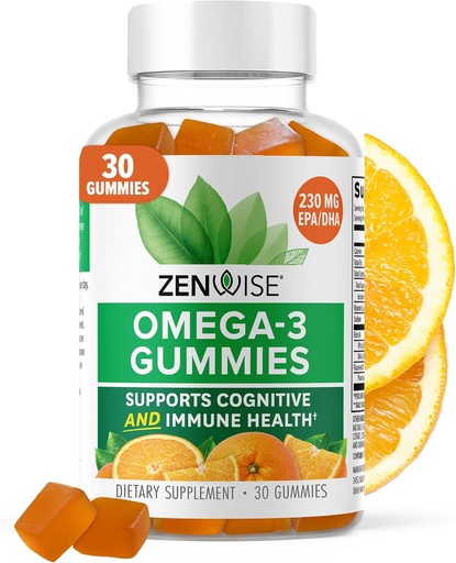 [BRSROFAQBYAWMYAZ] Zenwise Health Omega 3 Gummy Supplement - Burpless Omega 3 Supplement with DHA & EPA Fatty Acids for Immune Health - Sustainably Sourced Fish Oil, Flaxseed Oil & Vitamin E - 30 Gummies