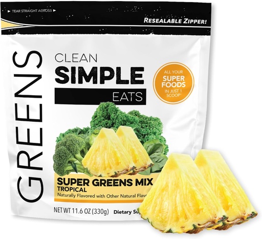 [BRSROGIPBACRY2TX] Clean Simple Greens Powder, Natural Flavored Greens Powder with Chlorella, Spirulina, Superfoods & Prebiotic Fiber, No Mesterséges összetevők, Gluten Free, Tropical Greens Flavor, 30 Srvg