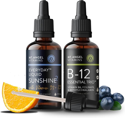 [BRSROEILDEMQ2H3J] Mt. Angel Vitamins B12 Essential Trio + Everyday Liquid Sunshine2 D3+K2