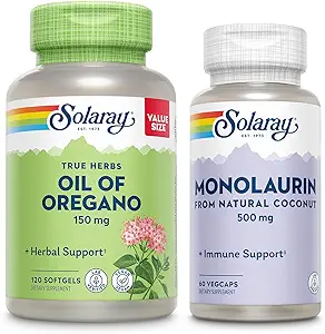 [BRSRABQ6AFYWGCA3] SOLARAY Oil of Oregano Softgels 150 mg and Monolaurin 500 mg - Wellness Bundle - Oregano Oil and Monolaurin Immune Support Supplement from Natural Coconut - 60-Day Guarantee, 120 Softgels /60 VegCaps