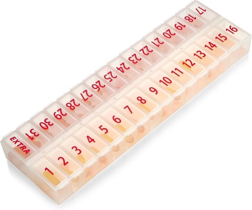 [BRSROFAZCF4B6F3B] Large Pill Organizer Monthly 32 Compartments - 30 Day Pill Organizer 1 Time A Day, Large Compartment Box for Medications, BPA-Free Plastic, Removable Lid for Easy Loading Medicine, Vitamins, Clear