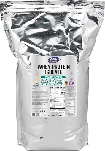 [BRSWIYQEAIBGCGAV] NOW Foods Sports Nutrition, Whey Protein Isolate, 25 g With BCAAs, Creamy Vanilla Powder, 10-Pound