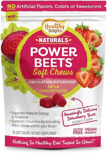 [BRSWGFL2BUBAY336] Healthy Delights Naturals Power Beets Soft Chews, Delicious Strawberry Burst, Concentrated Superfood Supplement, unterstützt Zirkulation, Natürliche Energie & Stamina, 30 Count