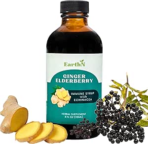 [BRSWYHA6BAHRECT6] Ginger Elderberry Immune Defense Syrup with Echinacea, Vitamin C, Honey - Organic Super Premium Liquid - 100% Pure Ingredients - Natural Immunity Support Supplement (4 fl oz)