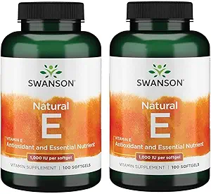 [BRSWGAANDECQOE3F] Swanson Vitamin E - Natural Vitamin Supplement Promoting Cardiovascular Health - Natural Formula Delivering Essential D-Alpha Tocopherols - (100 Softgels, 1000 IU Each) (2 Pack)
