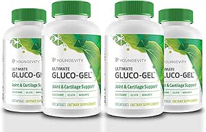 [BRSWKZA3AQHA43Q7] Youngevity Ultimate Gluco-Gel -for Joints, Tendons, Bones & Cartilage | Contains Glucosamine, Gelatin & Manganese | 120 Capsules | 4 Bottles
