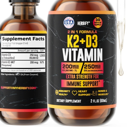 [BRSRM2YYOJ6R6FD7] Vitamin D3 K2 Drops – Liquid Vitamins for Women, Men & Teen - Bone Strength Supplements - D3 K2 Mt Vitamins for Immune Support & Heart Health - Vitamin D3 10000 Iu Liquid K2 Drops – 2 oz