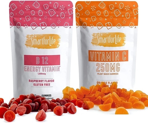 [BRSW2CQDA4PG2CDF] Smart for Life Vitamin C and Vitamin B12 Vitamin B12 1500 mcg Vitamind Gummy Supplement Increase Metabolism & Energy Boost Immune System Vitamin C 60 Gummies Vitamin B12 Supplement 60 Gummies